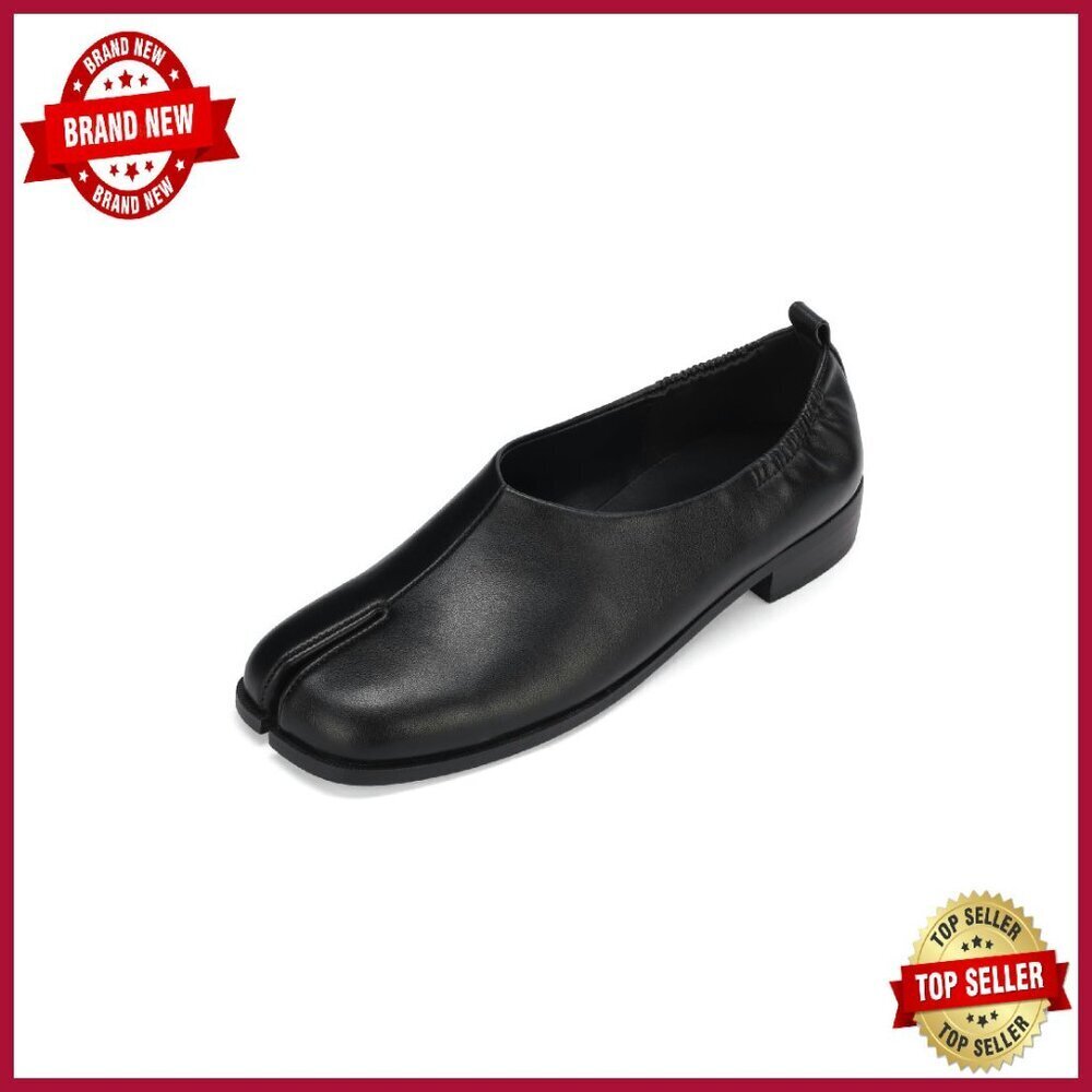 Split Toe Tabi Flats Vegan Leather Loafers Low Block Heel Slip On